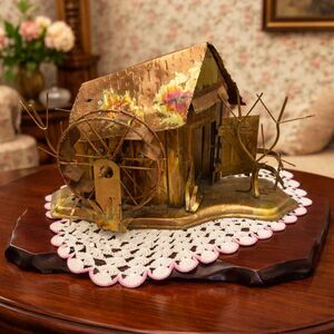 Vintage Rustic Metal Water Wheel Music Box | Farmhous Decor | Tin Art Music Box